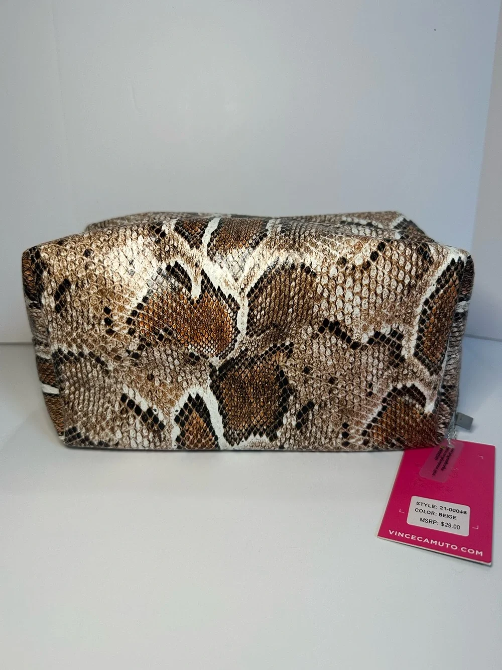 Vince Camuto New Snakeskin Print Cosmetic Makeup Travel Bag